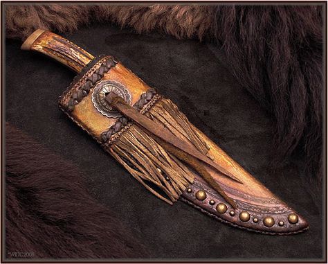 Native American Hand-Made Leather Knife Sheath | King of the Ring!!! Ding, Ding. | Flickr Native American Knife, Native American Knife Sheath, Escudo Viking, Leather Knife Sheath Pattern, Leather Knife Sheath, Case Knives, Leather Gear, Knife Sheath, Bowie Knife