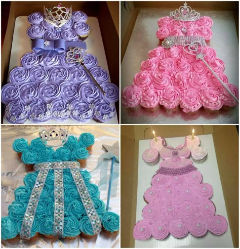 Princess Cupcake Cake, Princess Dress Cake, Pull Apart Cake, Pull Apart Cupcakes, Princess Cupcakes, Cupcakes Decorados, Dress Cake, Princess Cake, Princess Birthday Party