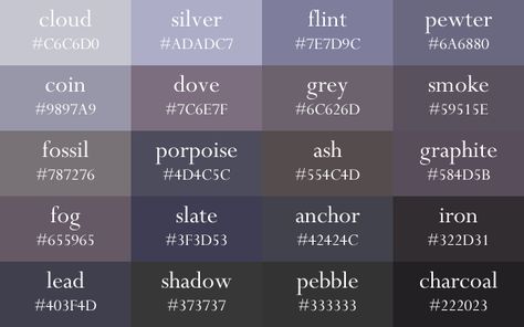 Color names, now in gradient order - Album on Imgur Grey Color Names, Color Knowledge, Hex Color Palette, Color Psychology, Hex Colors, Color Palette Design, Colour Board, Color Shades, Color Swatches