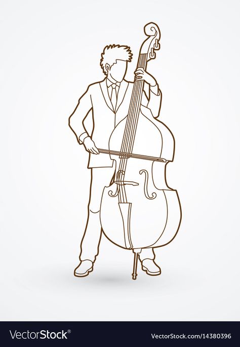 Stand Up Bass Drawing, Bass Instrument Drawing, Double Bass Drawing, Double Bass Art, Bass Drawing, Bass Art, Double Bass Player, Music Notes Drawing, Notes Drawing