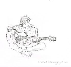 Occasional Randomness: July 2015 Guy With Guitar Drawing, Boy With Guitar Sketch, Pencil Sketches Of Girls, Guitar Sketch, Guitar Drawing, Boy Sketch, Arte Grunge, Drawing Faces, Guitar Art