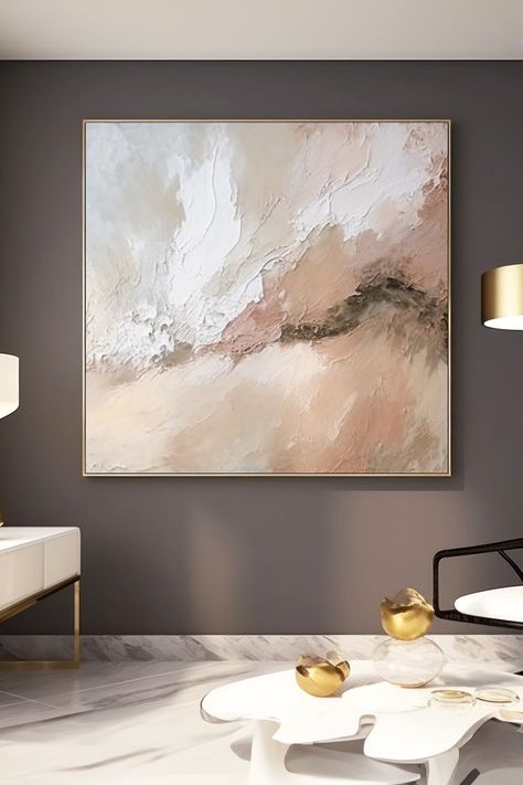 Abstract seascape painting with textured brushstrokes in soft neutral tones of white, beige and pale pink Neutral Paintings, Palette Knife Art, Abstract Seascape, Neutral Paint, Knife Art, Handmade Oil, Shades Of White, Palette Knife, White Beige