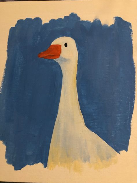 Silly Watercolor Paintings, Easy Goose Drawing, Tiny Paintings Ideas Simple, Goose Painting Easy, Cute Duck Painting Easy, Silly Goose Painting, Simple Duck Painting, Goose Pottery, Duck Painting Easy