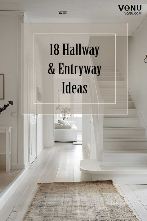 A beautifully designed hallway and entryway featuring light wooden flooring, a simple rug, and minimalist decor. The space is bright and airy, leading to a cozy living area with a white sofa and natural light from large windows. House Entry Decoration Ideas, Nice Entryway Entrance, Front Entrance Room Ideas, Townhouse Foyer Entryway, Entryway Ideas Next To Stairs, Long Hallway Ideas Inspiration, Grand Hallway Entrance, Front Entrance Decor Ideas, Decorate Entrance Of Home