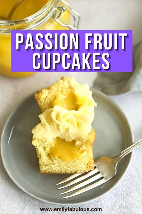 Passion Fruit Cupcakes - Lilikoi - EmilyFabulous The Best Cupcakes Ever, Best Cupcakes Ever, Fruit Cake Filling, Fruit Cupcake, Make Ahead Brunch Recipes, The Best Cupcakes, Passion Fruit Cake, Fruit Curd, Passion Fruit Curd