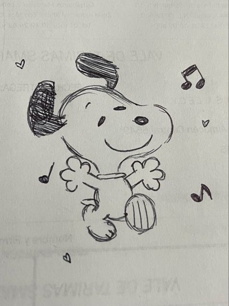 Easy Snoopy Drawings, Crush Doodles, Snoopy Drawing Easy, Dibujos Aesthetic Simples, Aesthetic Easy Sketches, Woodstock Drawing, Cute Sketches Easy, Note It Drawings, Snoopy Sketch