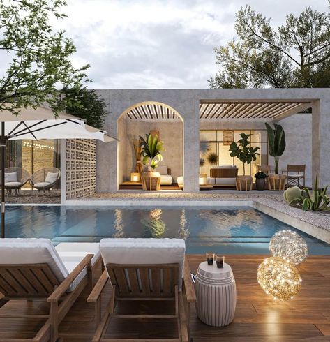 Pool Cabanas, California Architecture, Bali House, Resort Living, Modern Beach House, Beach House Design, Modern Beach, Mediterranean Homes, Pool Ideas