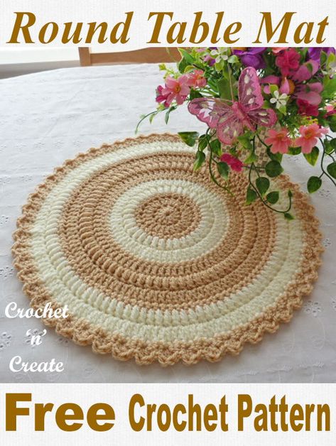 A pretty round table mat, looks adorable on dining and coffee tables, quick free crochet pattern made with easy stitches. CLICK to get the pattern. | #crochetncreate #crochetmat #crochettablemat #crochet #coffeetablemat #howto #crochetpattern #freecrochetpattern #easypattern #freepattern #forbeginners #diy #crafts Crochet Placemat Patterns, Crochet Table Mat, Crochet Mat, Free Crochet Doily Patterns, Coaster Pattern, Crochet Placemats, Crochet Table Runner Pattern, Dishcloth Crochet Pattern, Crochet Rug Patterns