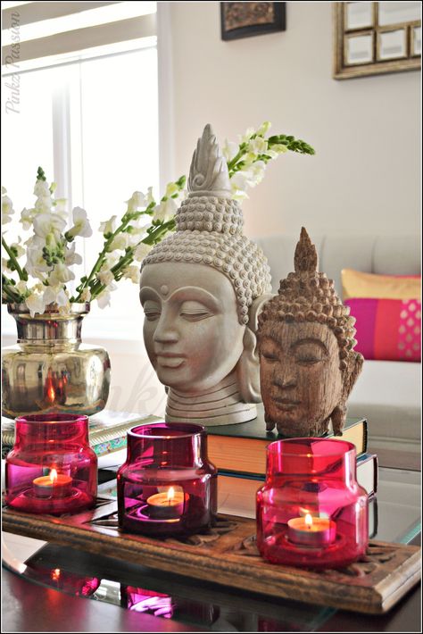 Buddha décor, Buddha heads, Snapdragon flowers, Ikea candle holders, Indian décor, Home décor, Indian inspired decor Zen Living Rooms, Ikea Candle Holder, Ikea Candles, Indian Inspired Decor, Zen Living Room, Buddha Home Decor, Snapdragon Flowers, Indian Living Rooms, Buddha Decor