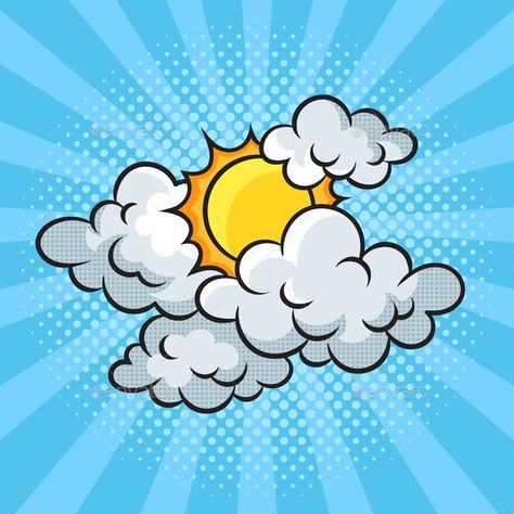 Sun in Clouds Pinup Pop Art Vector Illustration Sun In Clouds, Pop Art Vector, Retro Vector Illustration, Art Vector Illustration, Illustration Comic, Pop Art Retro, Retro Vector, Comic Book Style, Book Style