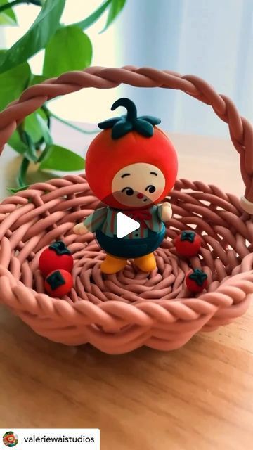 British Polymer Clay Guild on Instagram: "How cute is this retro doll inspired guy! 🍅🍅🍅  Credit to ➡️ @valeriewaistudios Hello friends 💛! I’d like you meet a new fella 🍅 Tomathy! 🥹🫶 Thank you so much to my patron Christy Chavez for naming him ❤️❤️ Tomatoes are such colourful fruits (their shapes and colours remind me of pumpkins!) and I have them allll the time I can’t believe I haven’t showed them any love until now! And man, this basket took me 2 tries to make but I couldn’t give up on the idea because I couldn’t see Tomathy the farmer in any other setting 🧺🙈❤️ I hope you all will love him 🥹🫶 I’ll be posting more BTS content of him on my Youtube soon I hope you’ll join me there too 🥰 (link in bio!)  Love you all 💛💛 thank you for your patience and love always.  #satisfying#c Clay Basket, Patience And Love, Bio Love, The Farmer, Colorful Fruit, School Decorations, Love Always, Clay Ideas, Hello Friend