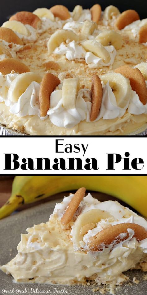 Easy Banana Pie is a creamy, delicious, no bake banana pie recipe that is perfect for a quick and easy dessert recipe. Easy Banana Pie, Banana Cream Pie Recipe With Pudding, Easy Banana Cream Pie Recipe, Banana Pie Recipe, Banana Creme Pie, Easy Banana Cream Pie, No Bake Pie, Banana Pudding Pies, Instant Banana Pudding