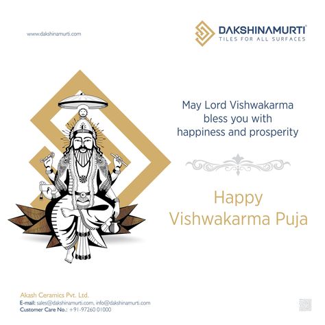 May Lord Vishwakarma bless you with happiness and prosperity. Happy Vishwakarma Puja #DakshinamurtiTiles #FloorTiles #Ceramic #Vishwakarma #Puja Vishkarma Puja Creative Ads, Vishwakarma Puja Creative Ads, Vishkarma Puja, Happy Vishwakarma Puja, Home Painting Ideas, Lord Vishwakarma, Vishwakarma Puja, Home Wall Painting, Festival Wishes