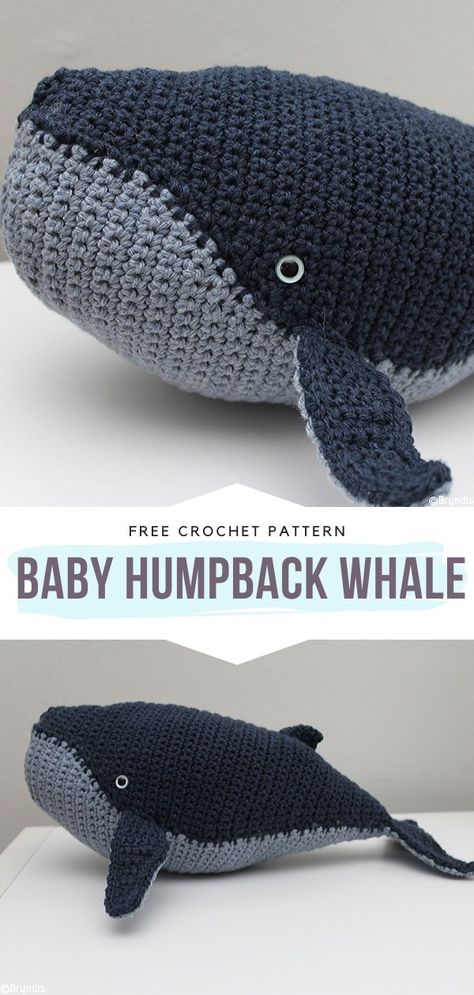 Baby Humpback Whale Free Crochet Pattern This is the kind of toy that you cherish for life! This big squishy guy can serve as a cuddly pillow as well. It is surprisingly easy to make as it is worked flat. Grab your favorite colors of yarn and try this project today, you will have so much fun. #crochetwhale #amigurumi #freecrochetpattern Crochet Whale Plushie Free Pattern, Free Ocean Crochet Patterns, Humpback Whale Crochet Pattern, Blue Whale Crochet Pattern Free, Beluga Whale Crochet Pattern Free, Sea Animal Amigurumi Free Pattern, Knitted Whale Pattern Free, Large Whale Crochet Pattern, Sea Animals Crochet Pattern Free