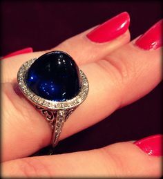 Sapphire Cabochon Ring, Art Deco Sapphire Ring, Rings Diy, Sapphire Cabochon, Blue Engagement Ring, Princess Jewelry, Fine Diamond Jewelry, Jewelry Showcases, Earrings Diamond