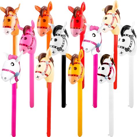 PRICES MAY VARY. Size details: this inflatable horse head stick is approximately 100 x 26 cm/39.37 x 10.23 inches (L x W), suitable for most children and adults. It has an inflation valve design that makes it easy to inflate and deflate, making it easy to carry to any event or party. Let your imagination run wild as you gallop away with this inflatable horse head stick Quality material: this inflatable horse stick is made of PVC, sturdy and durable, not easy to tear and leak, not easy to fade, e 3rd Birthday Horse Theme, Horse Stick, Cowboy Themed Birthday Party, Birthday Horse, Horse Birthday Party, Horse Balloons, Horse Themed Party, Rodeo Birthday Parties, Pumpkin Stencils