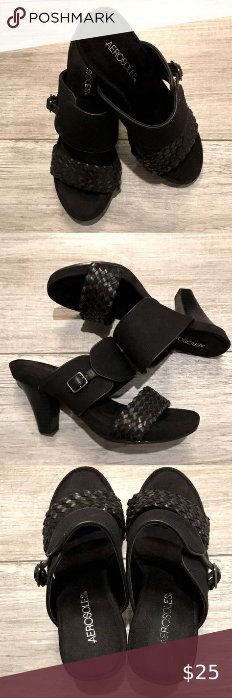 Aerosoles Memory Foam Black Braid/Textile Sandals Aerosoles Shoes, Black Braids, Platform Heel, Perfect Shoes, Stacked Heel, Platform Heels, Memory Foam, Braids, Buckle