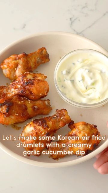 Lisa • Millennial Easy Cooking on Instagram: "Here’s an easy air fryer chicken recipe you can try - Korean chicken drumlets with a sweet garlic cucumber yoghurt dip. I’ve always loved cooking with @bullafamilydairy ‘s products since my days living in Melbourne. And I love their creamy Australian Style Yoghurt, has always been one of my faves. It comes in 4 different flavours - Mango, Strawberry, Vanilla & Natural. I like using their Natural yoghurt to make creamy dips like the one in this recip Chicken Drumlets Recipe, Creamy Dips, Easy Air Fryer Chicken, Cucumber Dip, Yoghurt Dip, Japanese Cucumber, Korean Chicken, Australian Style, Creamy Dip