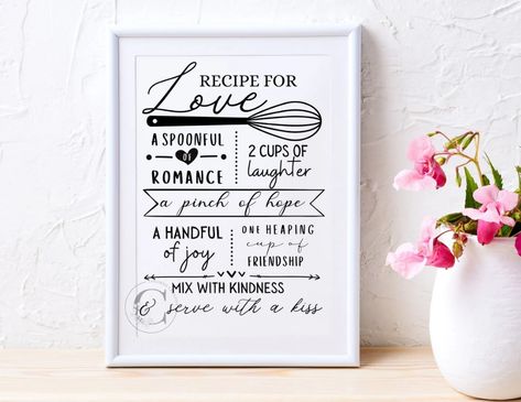 Printable Recipe for Love Decor Sign With Instant Download - Etsy Recipe For Love, Bridal Shower Sign, Love Decor, Marriage Anniversary, Printable Recipe, Shower Sign, Bridal Shower Signs, Kitchen Signs, Food Printables