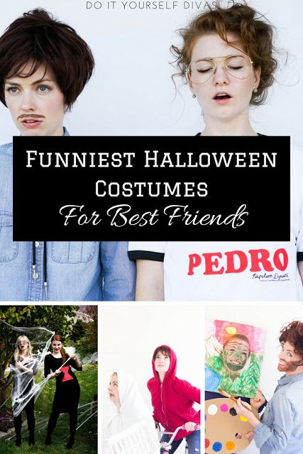 do it yourself divas: Funny DIY Halloween Costumes for Best Friends, Couples, or Siblings. Last minute costume ideas that are cheap or free. Napoleon Dynamite and Vote for Pedro, Spider and the fly, et and eliot, bob ross and happy little tree, and so much more! Funny Diy Halloween Costumes, Funniest Halloween Costumes, Costumes For Sisters, Funny Diy Costumes, Pair Halloween Costumes, Two Person Costumes, 2 Person Halloween Costumes, Costumes For Best Friends, Sister Halloween Costumes