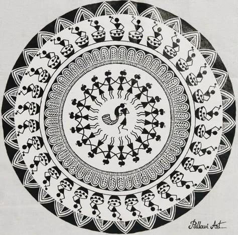 Worli Painting, Warli Painting, Warli Art, Mandala Art Therapy, Pen Art Drawings, African Art Paintings, Doodle Art Drawing, Beautiful Art Paintings, Mandala Art Lesson