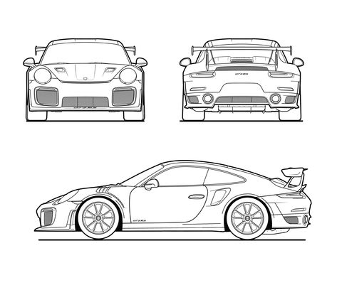 Porsche 992 Gt3 Rs Drawing, Porsche Gt3 Drawing, Porsche Gt3 Rs Sketch, Porshe 911gtr Drawing, Porshe Drawing Art, Porche Drawing Car, Car Blueprint 3d Modeling, Porsche Outline, Porsche Gt3 Rs Drawing