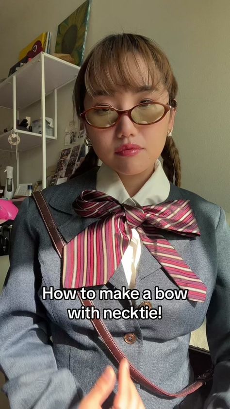 how to make a bow with necktie! it's surprisingly not easy to make it ... | TikTok Women Wearing Mens Ties, How To Tie A Tie, How To Tie A Necktie, Tie A Necktie, Zoe Lee, Make A Bow, Bow Tutorial, Diy Ribbon, Fit Ideas