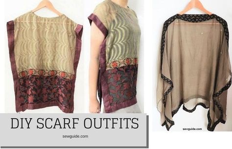 Turn your old scarves into wearable outfits with these two tutorials for making tops from your scarf. Boho Top Pattern, Refashion Dress, Diy Clothes Refashion Videos, Diy Clothes For Women, Diy Summer Clothes, Scarf Blouse, Sew Your Own Clothes, Diy Clothes Refashion, Boho Style Tops