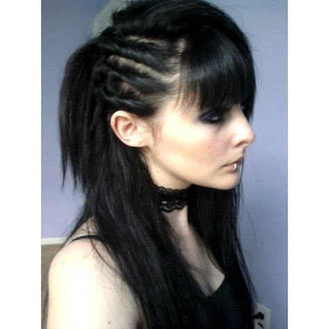 Goth Hairstyles With Bangs, Metalhead Hairstyles Women, Gothic Prom Hair, Metal Concert Hairstyles, Gothic Hairstyles Long, Goth Hairstyle, Gothic Hairstyle, Goth Hairstyles, Shoulder Length Hair With Bangs