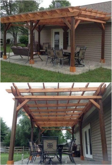 20 DIY Pergolas With Free Plans That You Can Make This Weekend #diy #pergola #plans #backyard #rustic #woodworking Small Pergola, Outdoor Covered Patio, Cheap Pergola, Backyard Shade, Pergola Swing, Building A Pergola, Pergola Attached To House, Wood Pergola, Pergola Design