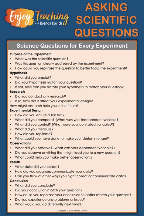 Use these science questions for every experiment. Your fourth grade and fifth grade students will pick up scientific processes and vocabulary in no time. Enjoy Teaching with Brenda Kovich Science Fair Ideas Highschool, Science Fair Questions, Scientific Vocabulary, Highschool Science, Study Physics, Science Materials, Scientific Process, Effective Teaching Strategies, Chemistry Basics