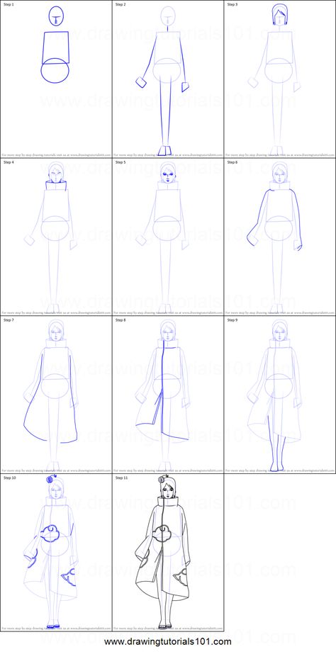 How to Draw Konan from Naruto Printable Drawing Sheet by DrawingTutorials101.com How To Draw Naruto Characters, Konan Drawing, Anime Character Design References, How To Draw Naruto, Naruto Drawings Easy, Disney Drawing Tutorial, Naruto Clothing, Anime Lineart, Drawing Tutorials For Beginners