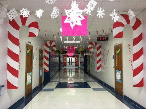 Candy Cane decoration in School Coridoors #christmas #candycanes #christmasdecor #school Christmas Hallway, Classroom Christmas Decorations, Christmas Door Decorating Contest, Christmas Classroom Door, Candy Cane Decorations, Christmas Door Decoration, Door Decorating Contest, Office Christmas Decorations, Christmas School