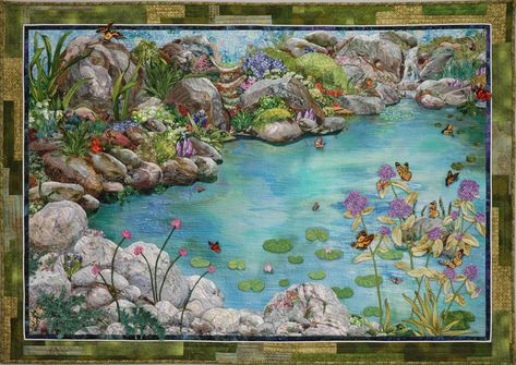 Quilted Landscapes, Mountain Pool, Landscape Quilting, Cactus Landscape, Amazing Quilts, Landscape Clouds, Landscape Art Quilts, Handwoven Tapestry, Landscape Quilt