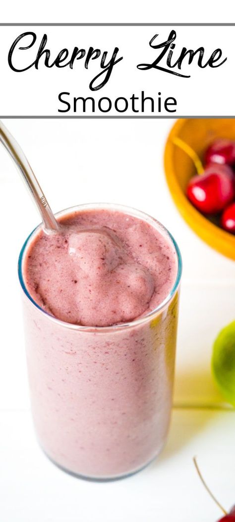 A Cherry Smoothie with Lime that is light and refreshing made with sweet cherries, zesty lime juice and protein for a great meal on the go! #smoothierecipes #cherrysmoothie #smoothierecipes #smoothienobanana #smoothienoyogurt #smoothierecipeshealthy Cherry Lime Smoothie, Cherry Pineapple Smoothie, Blendjet Smoothies, Blendjet Recipes, Meal On The Go, Booster Juice, Lime Smoothie, Banana Smoothie Bowl, Peanut Butter Banana Smoothie