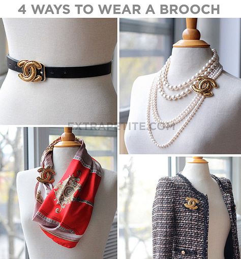 Chanel - 4 Ways to Wear a Brooch Wear A Brooch, Chanel Pins, Chanel Brooch, Extra Petite, Ikat Pinggang, Paris Shopping, Fashion Sites, Mode Casual, Chanel Jewelry