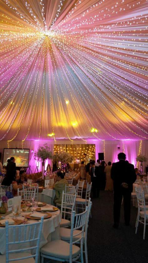 Rustic Outdoor Lighting, Wedding Reception Hall, Hall Decorations, Ceremony Outdoor, Wedding Ceiling, Wedding Indoor, Wedding Hall Decorations, Wedding Reception Backdrop, Quinceanera Decorations