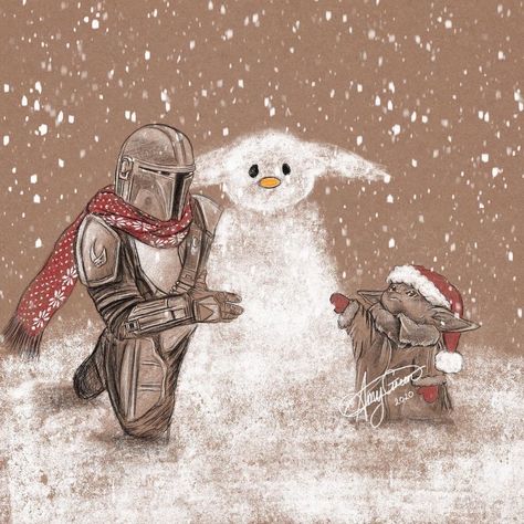 by amysgster #starwars #themandalorian #grogu #Mandalorian #Snow #Christmas #Snowman Star Wars Christmas Drawing, Mando Art, Grogu Christmas, Mandalorian Christmas, New Year Art, Star Wars Drawings, Star Wars Christmas, Snow Christmas, Star Wars Fan Art