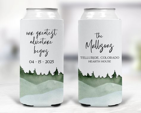 Wedding Koozies Sayings, Mountain Wedding Party, Mountain Landscape Design, Wedding Beer, Choose Quotes, Beer Holder, Mountain Destinations, Cabin Wedding, Wedding Koozies