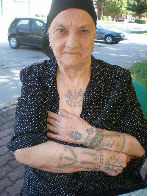 Croatian Traditional Tattoo, Croatia Tattoo Ideas, Traditional Polish Tattoo, Traditional Croatian Tattoo, Balkan Tattoo, Old Women With Tattoos, Croatian Tattoo, Historical Tattoos, Slavic Tattoo