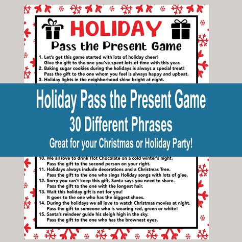 Christmas Pass the Present Game 2021, Holiday Pass the Gift Game, Icebreaker Game, School Activity Game, Youth Group Game, Fun Family Game Games For Kids Christmas, Gift Passing Game, Pass The Present Game, Holiday Phrases, Pass The Gift Game, Christmas Group Games, Christmas Party Games For Groups, Xmas Party Games, Sunshine Committee