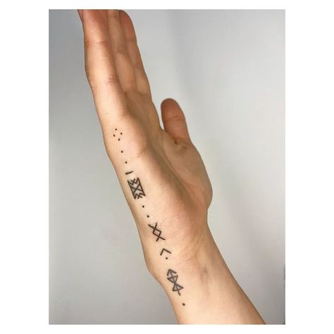 Runic Arm Tattoo, Viking Ankle Tattoo, Hand Tattoos Runes, Danish Symbols Tattoos, Fine Line Rune Tattoo, Ruin Tattoos Viking, Small Rune Tattoos, Modern Viking Tattoo, Feminine Rune Tattoo