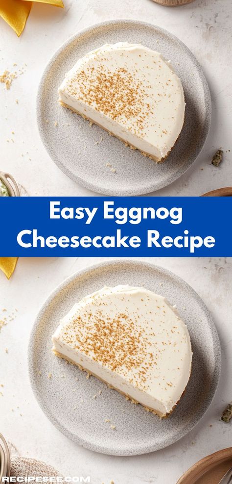 Searching for a delightful way to celebrate the holidays? Discover this Eggnog Cheesecake Recipe, which features a smooth filling on a buttery crust. It's a sweet treat that's sure to become a family favorite at every festive occasion. Easy Eggnog Cheesecake, Eggnog Cheesecake Recipe, Holiday Eggnog, Eggnog Cheesecake, Creamy Eggnog, Best Holiday Cookies, Festive Desserts, Rich Desserts, Irresistible Desserts