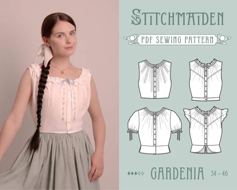 Gardenia Top | EU 34-46 | PDF Sewing pattern | Instant download A4, US Letter, A0 pattern | 4 versions corset cover, camisole, summer top Historic Sewing Patterns, Creating Clothes, Wardrobe Overhaul, Historic Design, Corset Cover, Pattern Language, Summer Moodboard, Historical Costuming, Bodice Pattern