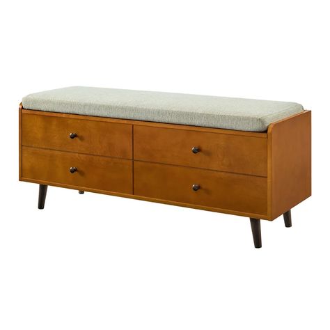 Corrigan Studio® Callaway Flip Top Storage Bench | Wayfair Mid Century Modern Storage, White Storage Bench, Modern Storage Bench, Mid Century Storage, Bench With Cushion, Storage Bench With Cushion, Walker Edison Furniture, Entryway Bench Storage, Comfy Living Room