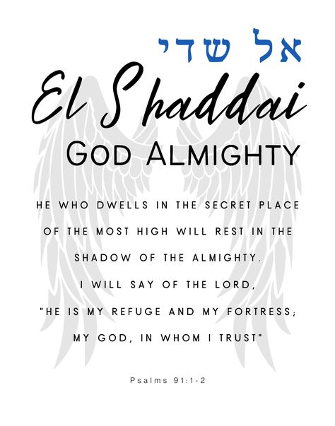 El Shaddai Tattoo Hebrew, El Shaddai Hebrew, Psalms 91:1-2, El Shaddai Tattoo, Greek Symbols, Hebrew Language Words, Hebrew Vocabulary, Hebrew Quotes, Learning Hebrew