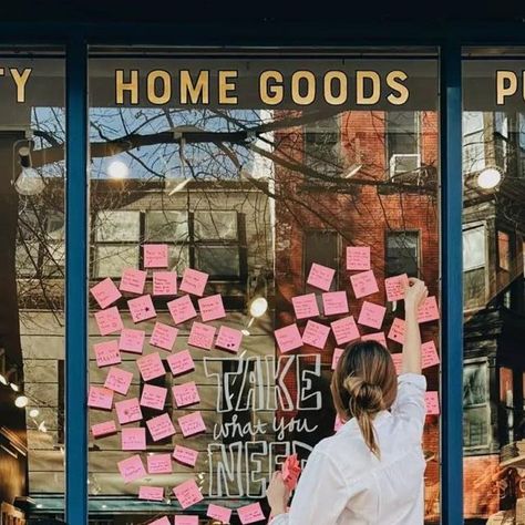 Becky Tyre Retail Details on Instagram: "I adore this “take” on the post-it heart window. Take What You Need at Annie’s Blue Ribbon General Store in Brooklyn. 💝 #Repost @anniesblueribbongeneralstore ・・・ TAKE WHAT YOU NEED 💗 Just in time for Valentine's Day is our new window (inspired by Annie's students at @fitnyc)!  We all have those days where we need some extra love or encouragement. At Annie's we're here for you always!  Even as we were installing the window, we had several people stop by Heart Window, Take What You Need, Store Windows, Window Displays, Shop Display, Just Smile, General Store, Post It Notes, Blue Ribbon