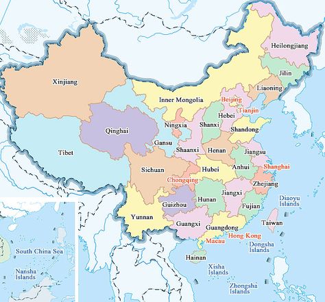 Map of China Provinces and Cities China has 34 provincial-level administrative units: 23 provinces, 4 municipalities (Beijing, Tianjin, Shanghai, Chongqing), 5 autonomous regions (Guangxi, Inner Mongolia, Tibet, Ningxia, Xinjiang) and 2 special administrative regions (Hong Kong, Macau). Beijing Map, Map Of China, World History Lessons, China City, China Map, World Thinking Day, Asia Map, Geography Map, Asian History