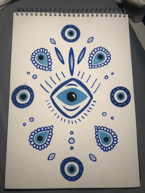 Watercolor drawing of Spiritual mystical greek eye meaning to feel and see no evil. Greek Eye, Eye Meaning, Eye Sketch, See No Evil, No Evil, Watercolor Drawing, Eye Drawing, Evil Eye, Easy Drawings