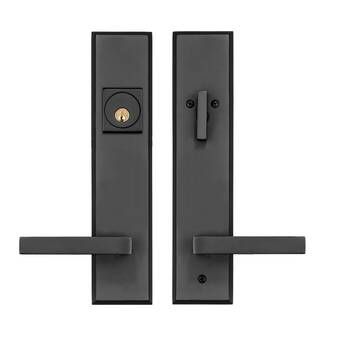 Sure-LocHardware Turin Handleset with Deadbolt and Door Lever and Rosette & Reviews | Wayfair Front Door Handles With Keypad, Exterior Door Hardware, Entry Door Handles, Double Doors Exterior, Modern Exterior Doors, Door Handle Design, Front Door Locks, Lock Door, Countertop Design